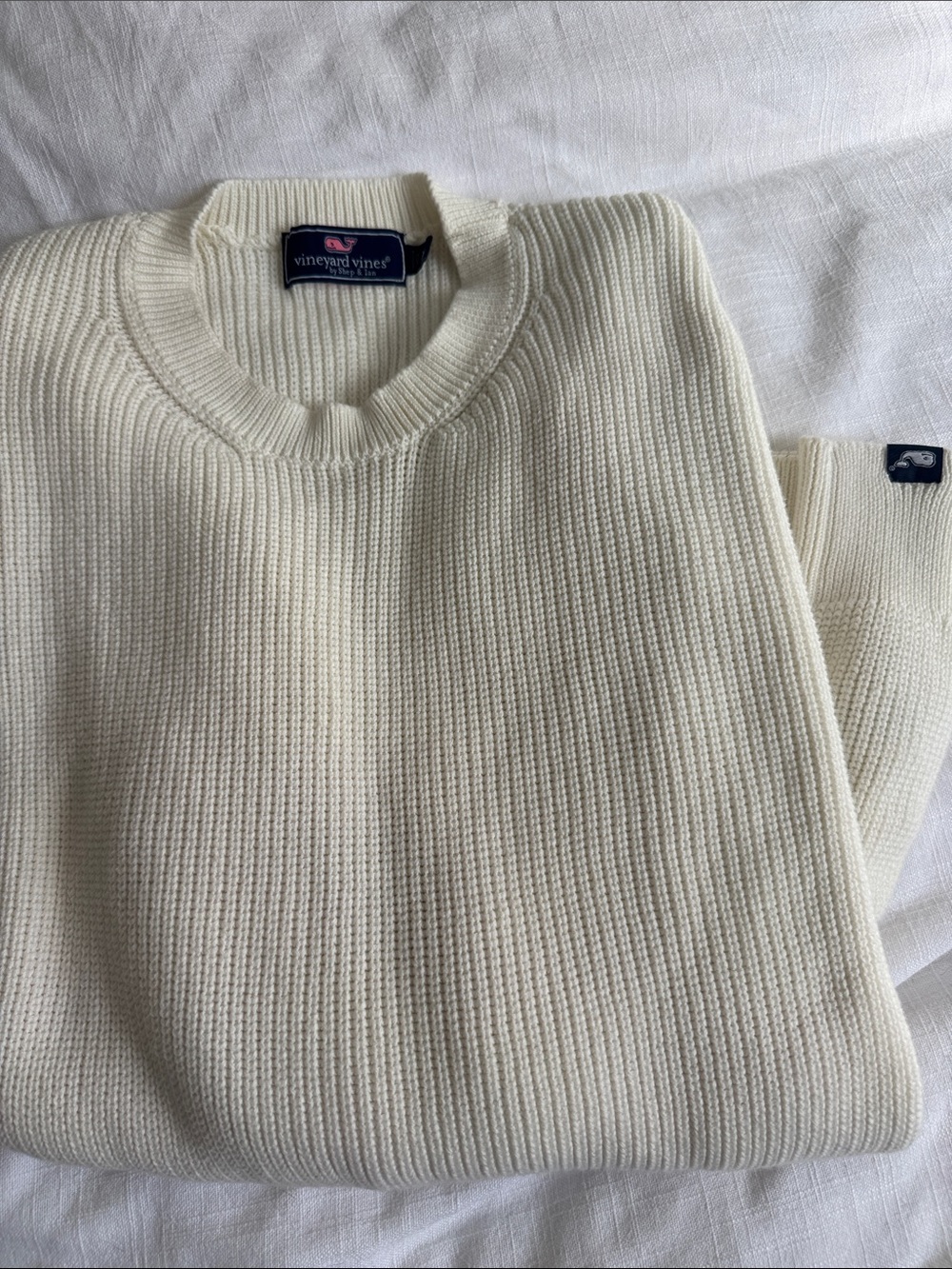 Vineyard Vines Men's Off-White Ribbed Crewneck Sweater